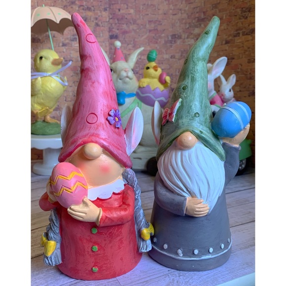 Set of 2 Easter Spring Gnome Figurines - Picture 1 of 10